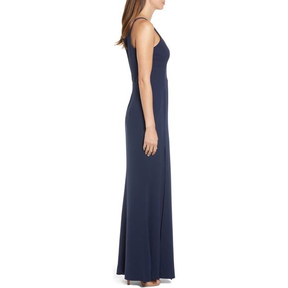 Dress the Population Iris Slit Crepe Gown Women's XS Navy Blue Sleeveless NWOT - Picture 10 of 13